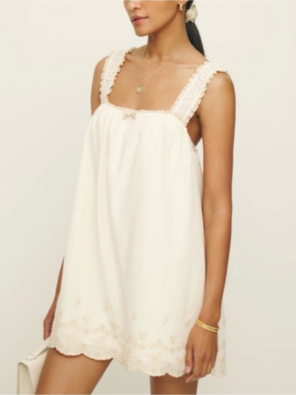 Reformation Cream Mini Dress with Lace Trim - Picture 2 of 5